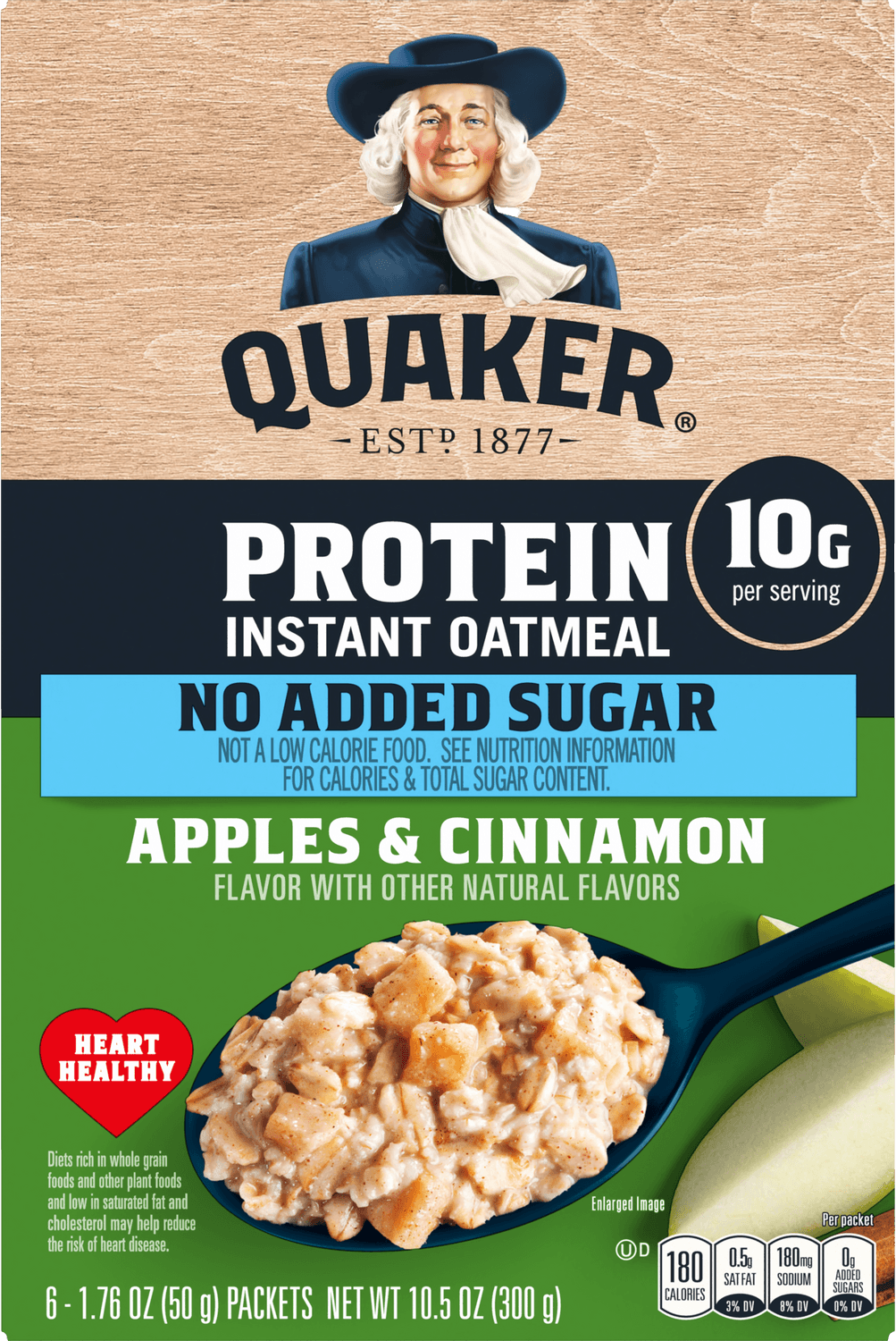 Instant Oatmeal Protein No Added Sugar Apples & Cinnamon | Quaker Oats